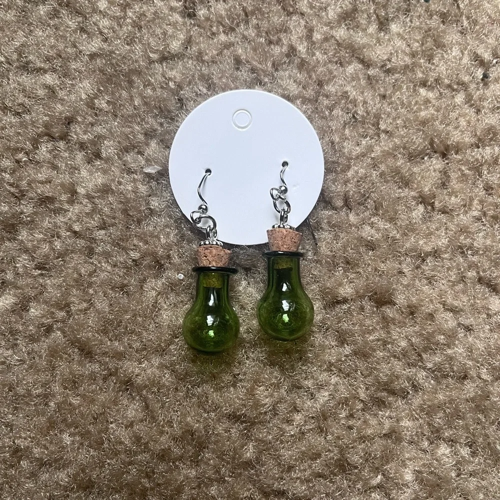 Green Glass Potion Bottle Earrings | Handmade